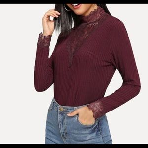 Lace Applique Ripped Knit Tee